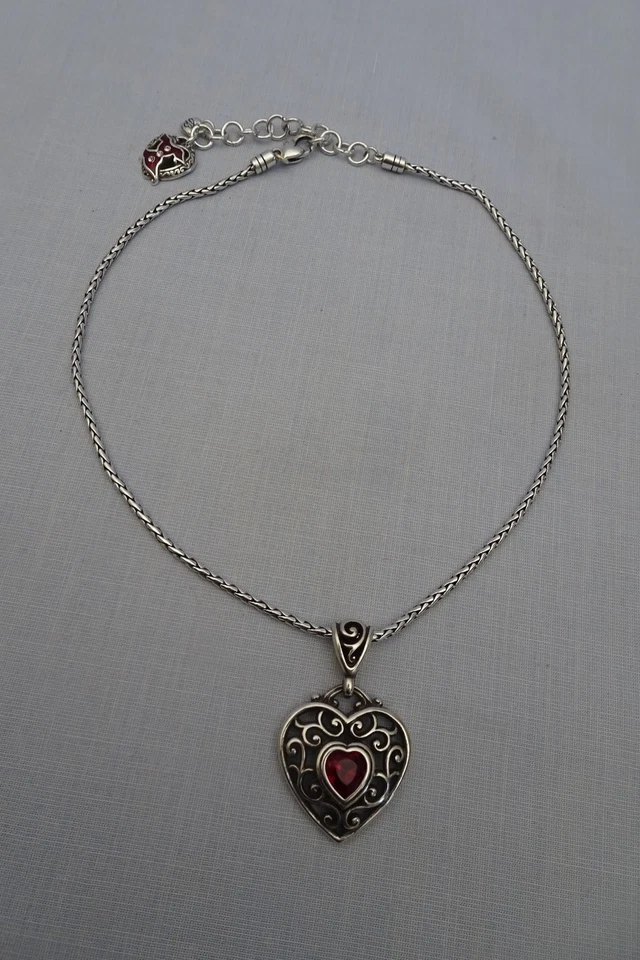 Brighton Love Your Heart Necklace Red Center Red Dress Silver Plated Pendant 17" - Image 1 of 4
