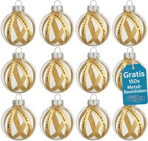 Weihnachtskugeln Klar 12er Set Glas Christbaumkugeln Christbaumschmuck Kugeln - Bild 1 von 12