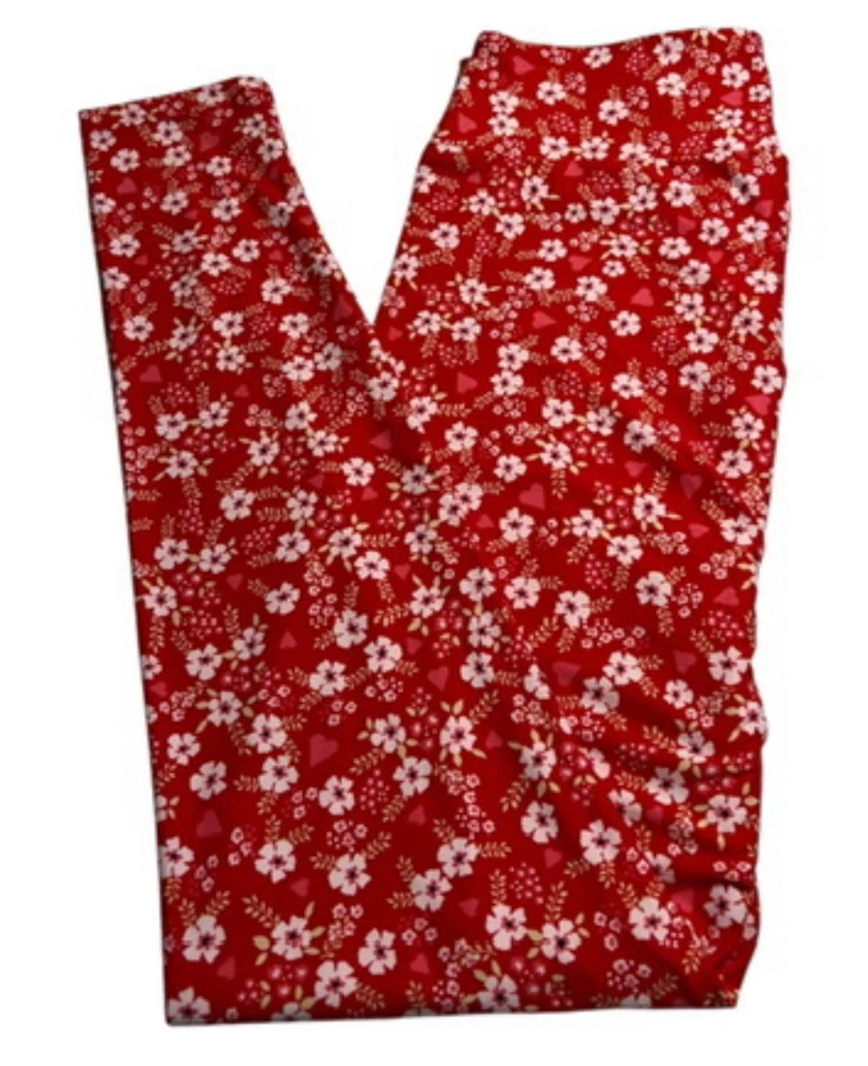 Leggings LuLaRoe OS Talla Única ROJO NEGRO Flor Margarita Amapola Corazón Amor Informal Diversión Foto 1 de 4