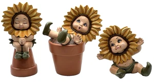 De Colección Juego De 3 Donas Molde Cerámica Pintado Girasoles Bebés Cara Macetas Decoración Caprichosa - Imagen 1 de 24