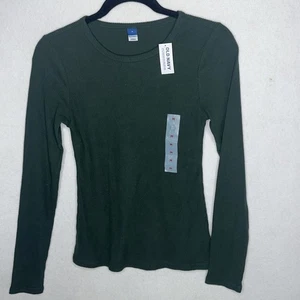Old Navy Ribbed T-Shirt Top Damen Grün Langarm Gr. Medium Basic Freizeit - Bild 1 von 6