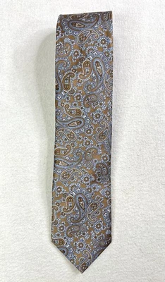 Corbata clásica David Donahue hecha a mano de seda azul bronce cachemira 60”x3,25” Foto 1 de 4