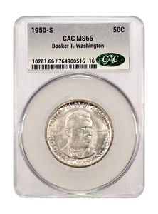 1950-S Booker T Washington (BTW) Memorial Half Dollar CAC Grading (CACG) MS66 - Picture 1 of 2
