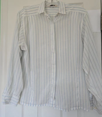 Gorgeus Max Mara льняной белый/синий в полоску на пуговицах 3/4 рукав полупрозрачный топ M - Изображение 1 из 4