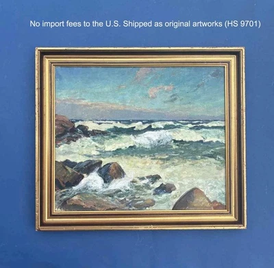 Aksel Knudsen (1903) Nordic Maritime Oil. Crashing Waves. 1940s. COA - Image 1 of 4