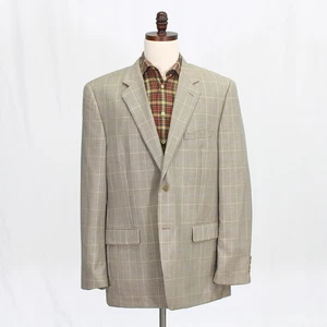 Tasso Elba 46L Beige Sport Coat Blazer Jacket Check 2-Button Wool Blend - Picture 1 of 11