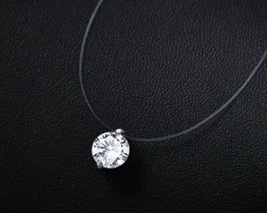Durchsichtige Halskette mit Edelstein Kristall Zirkonia Silber Kette Anhänger - Bild 1 von 2