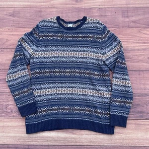 Vintage Gap Hand Knit 3D Sweater Men’s L Nordic Crewneck Fair Isle Blue Brown - Picture 1 of 6