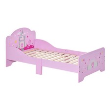 HOMCOM Lettino per Bambini in Legno Rosa con Bordi Alti Età 3-6 Anni 143x73x60cm