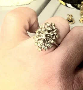 Vintage Sterling Celebrity Sparkly Rhinestone Cocktail Ring - Picture 1 of 3