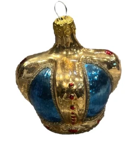 Vtg Blown Glass King Queen Crown Christmas Ornament Made In Poland 3.5” - Picture 1 of 7