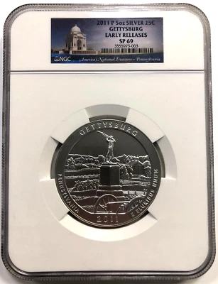 2011 P GETTYSBURG PA America Beautiful ATB 5 Oz SP69 EARLY RELEASE Graded by NGC - Image 1 of 4