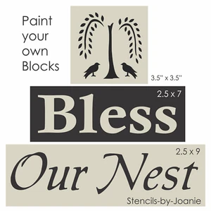 Stencil Bless Our Nest Easy Prim Willow Tree Country Primitive Crow DIY Art Sign - Picture 1 of 8