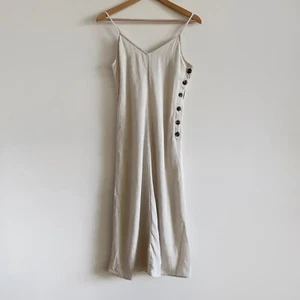american eagle linen midi dress button side cream slip dress - Picture 1 of 9