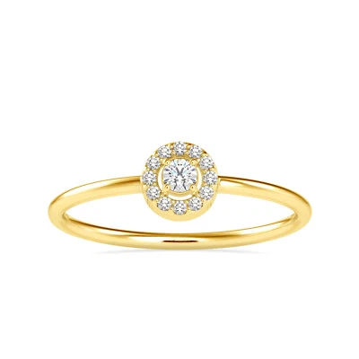 Natural Diamond 14k Solid Gold Round Halo Delicate Straight Band Ring for Women - Image 1 of 4
