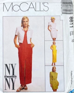 90s MCCALLS 8611 NY COLLECTION SIZE 16 JACKET DRESS SKIRT UNCUT/FF - Picture 1 of 5