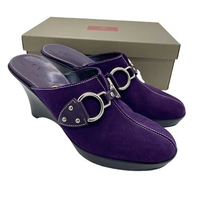 Cole Haan Jianna Clogs Women's Size 9 AA Purple Suede Leather Wedge Mules Buckle - Image 1 of 4