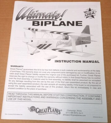 Great Planes Ultimate Biplane 40 Size Manual Instruction Book GPMA0240 2010 - Image 1 of 4