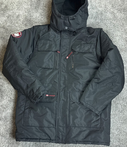 CANADA GOOSE Parka donna Canada Weather Gear taglia large nero media lunghezza puffer cappotto con cappuccio