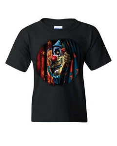 Scary Circus Clown Youth T-Shirt Insane Creepy Clown Evil Mad Horror - Picture 1 of 8