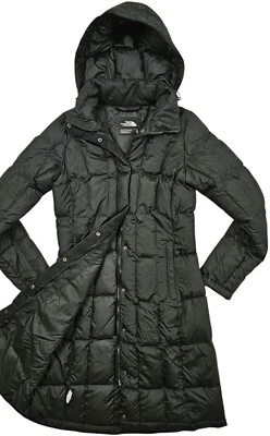 *HOT Women's THE NORTH FACE 550 DOWN HOOD QUILTED PUFFER KNEE LONG BLACK Coat XS - Image 1 of 4