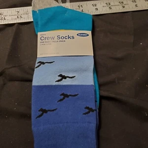 Old Navy Men's Crew Striped Birds 1 Pair One Size Blues & Black Socks - Picture 1 of 3
