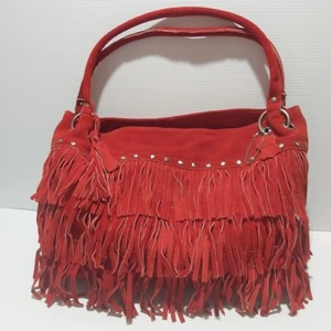Stunning Red Antoine et Lili Croute de Cuir Fringed Suede Leather Shoulder Bag - Picture 1 of 8