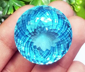 Brazilian Aquamarine Round Cut Loose Gemstone 75.20 Ct Certified With Free Gift - Picture 1 of 13