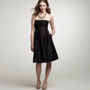 NWT J CREW Black Silk Taffeta Pleated Strapless A-Line Cocktail Dress Sz 6P - Picture 1 of 4