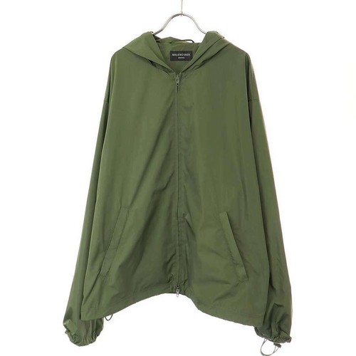 Giacca BALENCIAGA 24SS con cappuccio nylon logo 776863 TP006 kaki 3 usata MESC 0