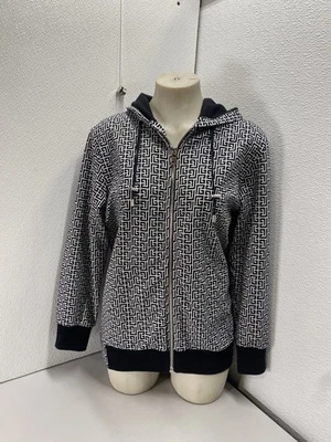Balmain Womens Logo Printed Hoodie Full-Zip Jacket Size S Black, White - Image 1 of 4