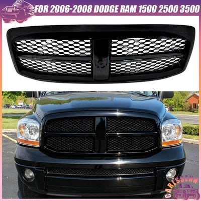 Gloss Black Grille Grill Assembly for 2006-2009 Dodge Ram 1500 2500 3500 Pickup Foto 1 de 4