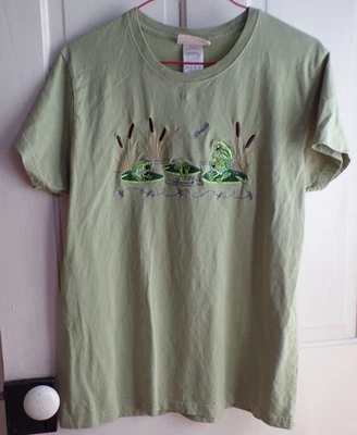 Top Stitch by Morning Sun Sage Green Embroidered Frog Pond T Shirt Tee Size Larg - Image 1 of 4