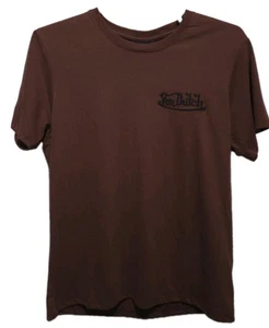 Von Dutch Embroidered T Shirt  Double Sided Brown Size Large - Picture 1 of 6