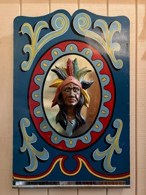 Panel de carrusel indio nativo americano Allan Herschell de principios de 1900 de colección Foto 1 de 4