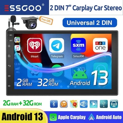 Radio estéreo para automóvil doble 2Din de 7" automática Android13 pantalla táctil GPS 32G Carplay + CAM Foto 1 de 4