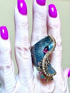 FABELHAFTER Vintage BORA großer verzierter Ring Sterlingsilber & bunter Turmalin - Bild 1 von 18