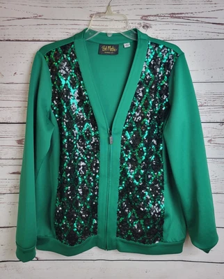 Chaqueta artística portátil Bob Mackie verde lentejuelas cuello en V cremallera para mujer mediana Foto 1 de 4