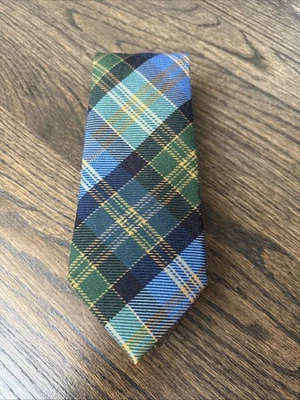 Corbata Paul Stuart para hombre, azul/verde tartán a cuadros 100 % lana Foto 1 de 4