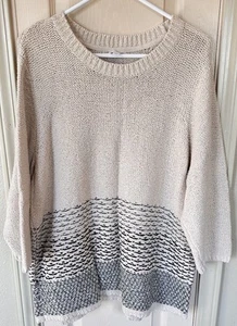 J.Jill Womens 2X Beige Striped 3/4 Sleeve Knit Sweater - Picture 1 of 4