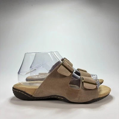 Sandalias J-41 Pingree Tostadas Punta Abierta Gamuza Doble Hebilla Cómodas Deslizables Mujer Talla 8M Foto 1 de 4