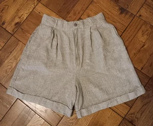 Vintage Maurices Women's High Rise Olive/White Check Linen Blend Shorts Size 6 - Picture 1 of 7