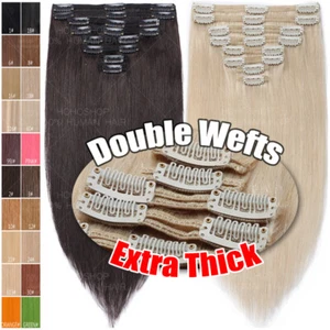 100% REAL THICK Clip In Double Wefts Human Remy Hair Extensions Full Head Blonde - Picture 1 of 80