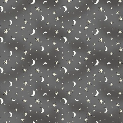 Halloween Parade Night Sky Y4116-7 Dark Gray Fabric Anita Jeram BTHY stars moon - Image 1 of 3