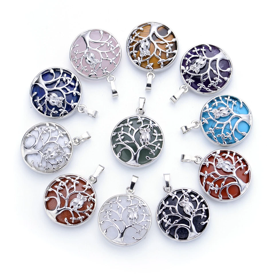 Edelsteinanhänger Chakra Kristall Silberfarben Schmuck Eule Lebensbaum DIY Reiki - Bild 1 von 1