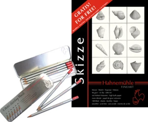 Hahnemuhle A4 Sketch Pad 96gsm / 100 sheets & tin of 6 Drawing Pencils H - 8B - Picture 1 of 1