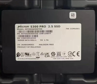Micron 5300 PRO SSD 960GB SATA 2.5" Server Data Center SSD MTFDDAK960TDS - Image 1 of 2