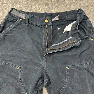 Pantalones Carhartt DE COLECCIÓN Hombres 32x30 Negro Carpintero Ropa de Trabajo Lona Doble Rodilla EE. UU. - Imagen 1 de 11