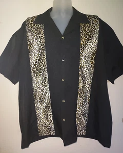 Be Retro Herren Bowling Hemd 3X Knopfleiste Kurzarm Schwarz Leopard - Bild 1 von 5