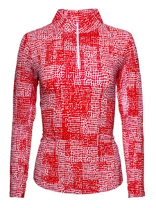 NWT Ladies IBKUL DIANE Coral & White Long Sleeve Mock Golf Shirt - size L - Picture 1 of 1